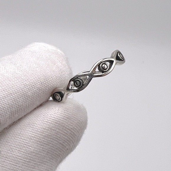 .925 Sterling Silver Evil Eye Band Ring - Picture 13 of 14